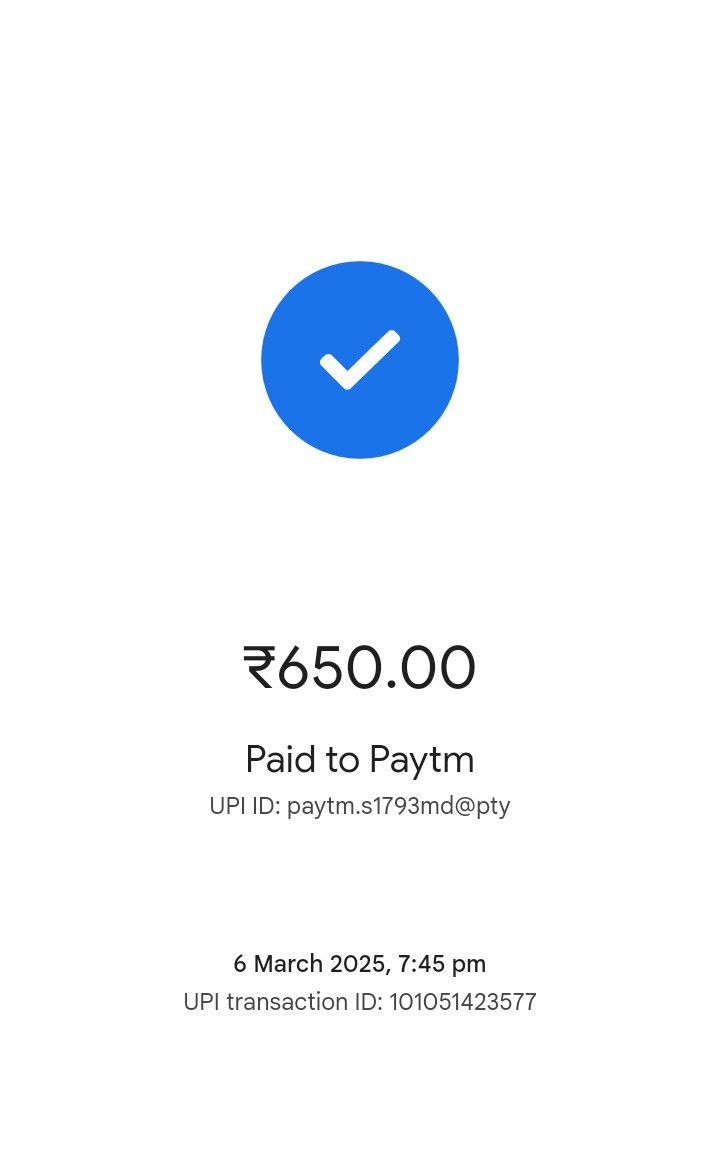 UPI payment receipt of ₹650 for Short video order